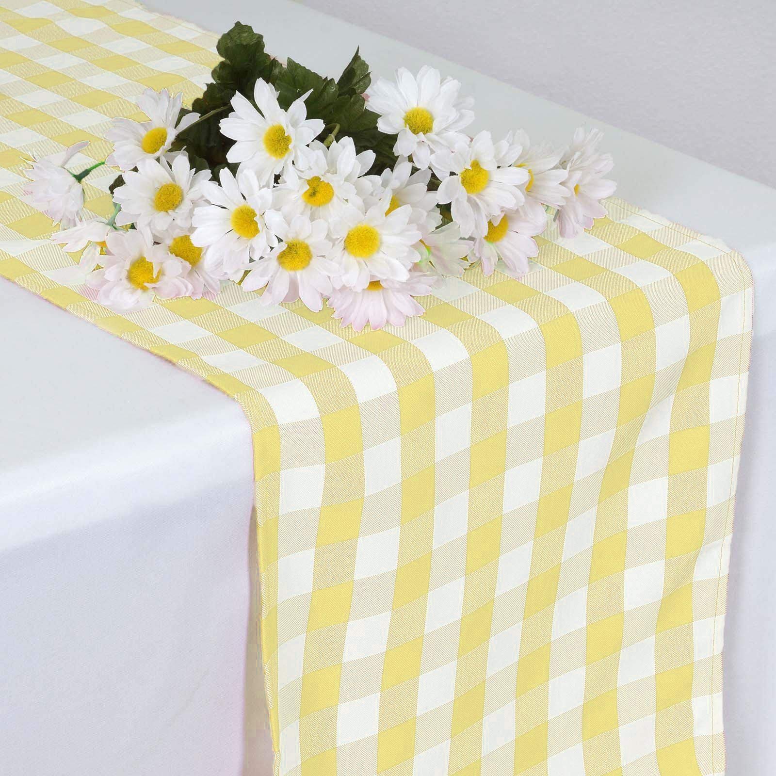 Balsacircle 14 X 108-Inch Yellow Gingham Checkered Table Top Runner - Wedding Party Event Reception Occasions Linens Decorations